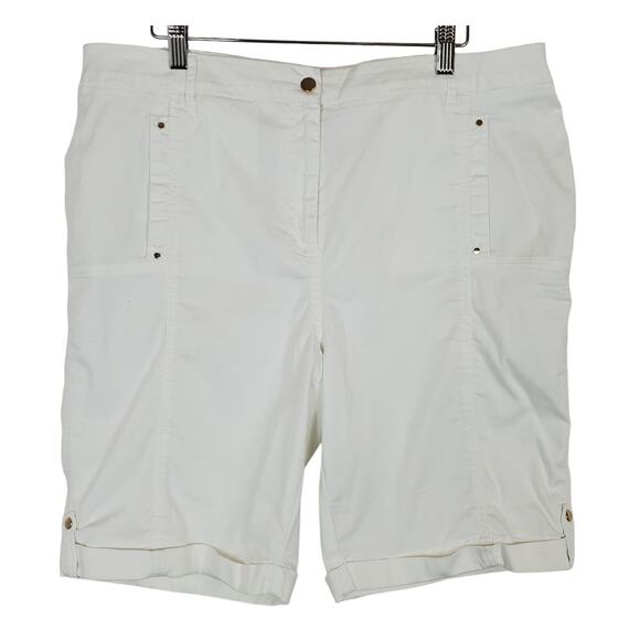 Chico's White Cuff Hem Pockets Zipper Front Stretch Bermuda Shorts 2.5/M/14 - Picture 1 of 7